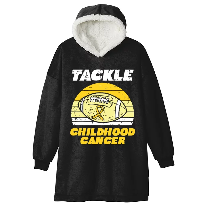 Football Tackle Childhood Cancer Retro Awareness Ribbon Hooded Wearable Blanket