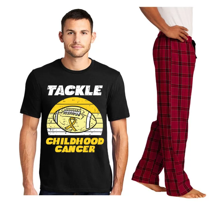 Football Tackle Childhood Cancer Retro Awareness Ribbon Pajama Set