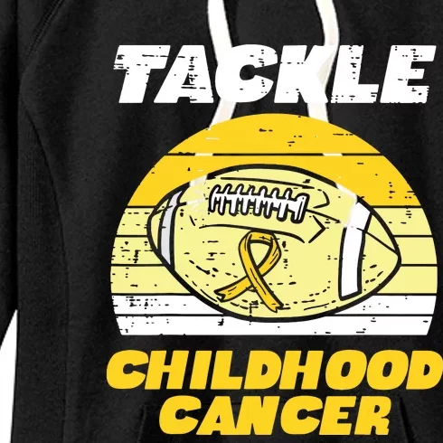 Football Tackle Childhood Cancer Retro Awareness Ribbon Women's Fleece Hoodie