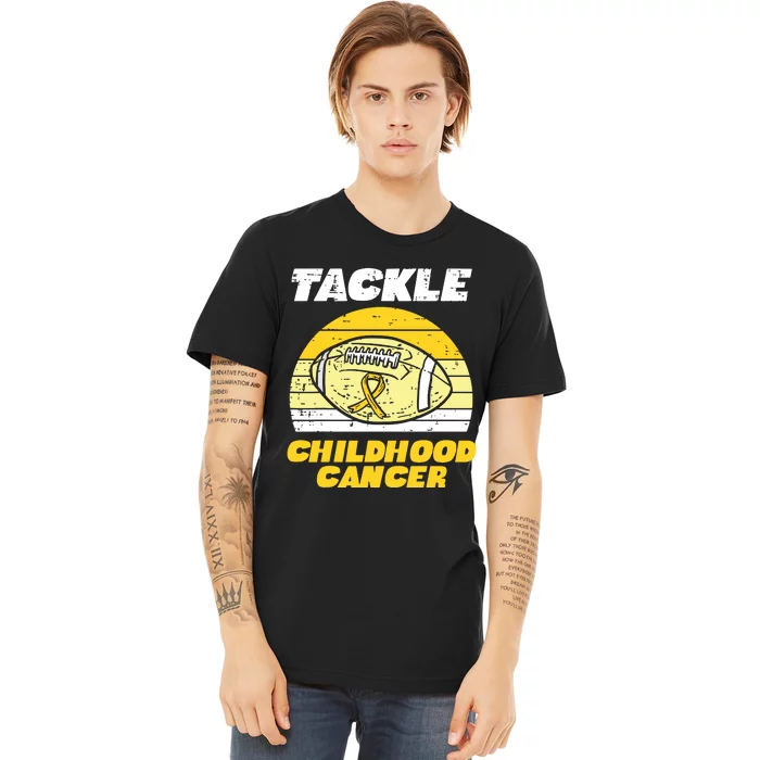 Football Tackle Childhood Cancer Retro Awareness Ribbon Premium T-Shirt