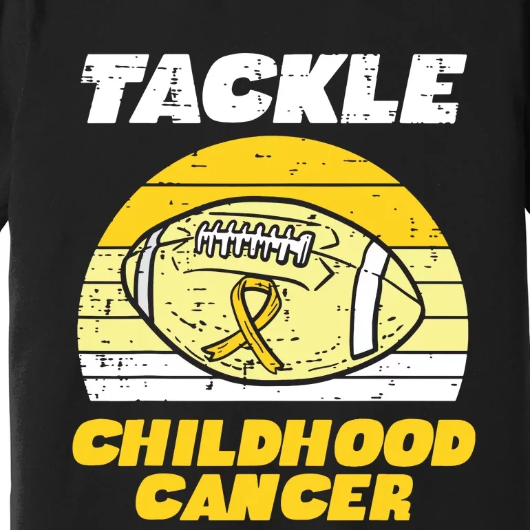 Football Tackle Childhood Cancer Retro Awareness Ribbon Premium T-Shirt