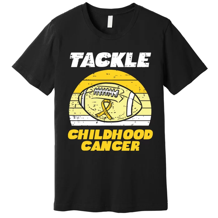 Football Tackle Childhood Cancer Retro Awareness Ribbon Premium T-Shirt