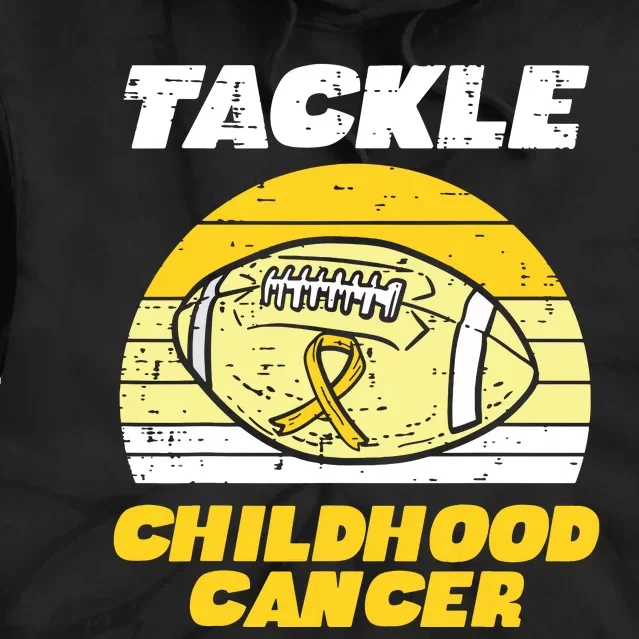 Football Tackle Childhood Cancer Retro Awareness Ribbon Tie Dye Hoodie