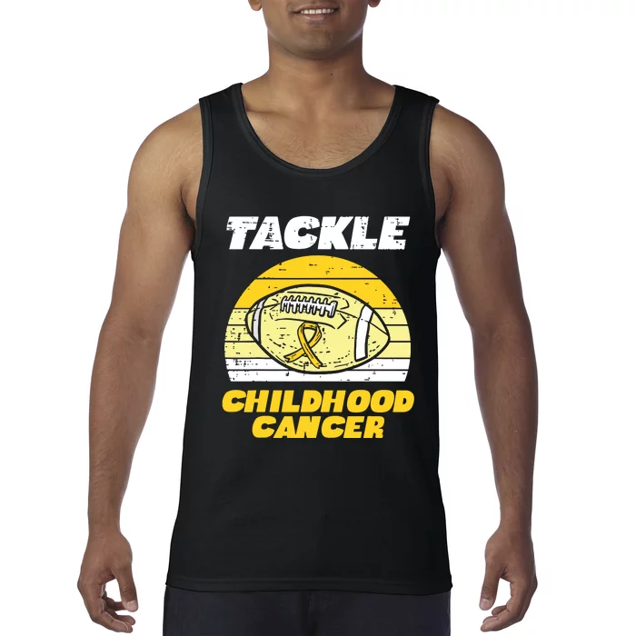 Football Tackle Childhood Cancer Retro Awareness Ribbon Tank Top