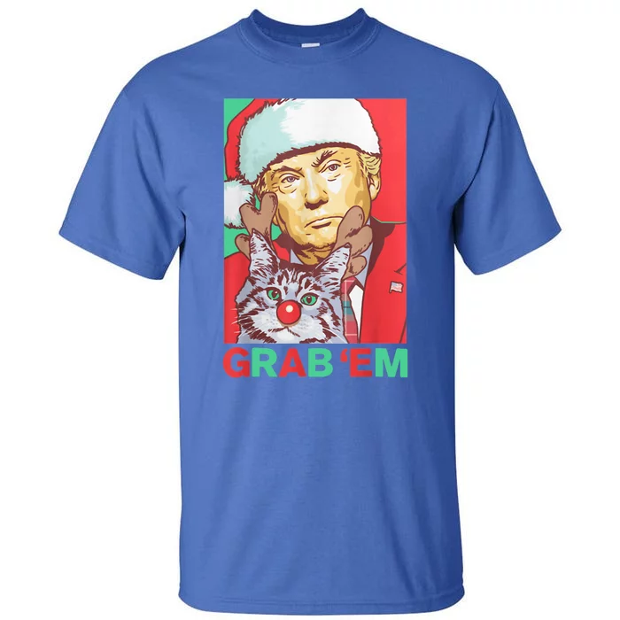 Funny Trump Cat Grab' Em Vintage Retro Christmas Trump Gift Tall T-Shirt