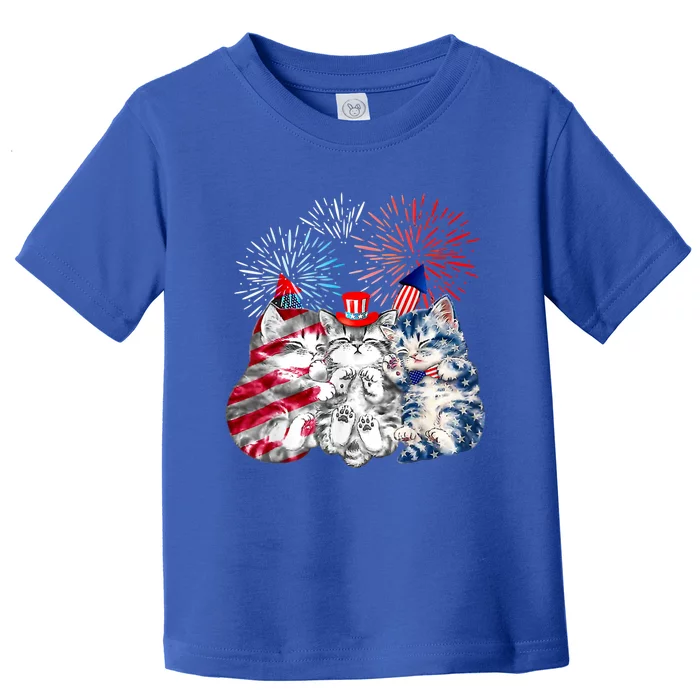 Funny Three Cat 4th Of July American Flag Patriotic Cat Toddler T-Shirt