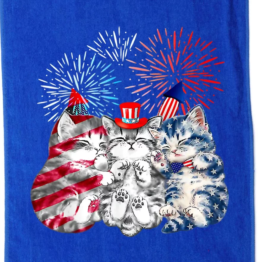 Funny Three Cat 4th Of July American Flag Patriotic Cat Platinum Collection Golf Towel