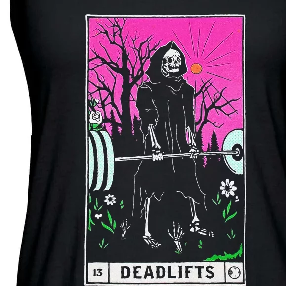 Funny Tarot Card Deadlifts Gym Workout Occult Reader Black Ladies Essential Flowy Tank