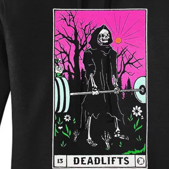 Funny Tarot Card Deadlifts Gym Workout Occult Reader Black Women's Pullover Hoodie