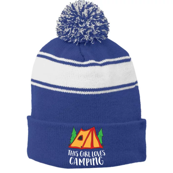 Funny Tent Camping This Loves Camping Funny Gift Stripe Pom Pom Beanie