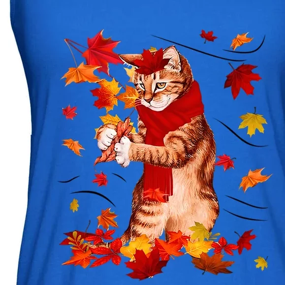 Funny Thanksgiving Cats Autumn Fall Cat Lovers Cat Mom Gift Ladies Essential Flowy Tank