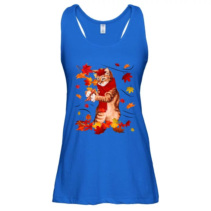 Funny Thanksgiving Cats Autumn Fall Cat Lovers Cat Mom Gift Ladies Essential Flowy Tank