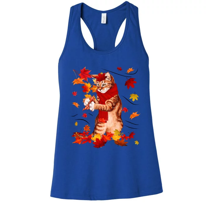 Funny Thanksgiving Cats Autumn Fall Cat Lovers Cat Mom Gift Women's Racerback Tank