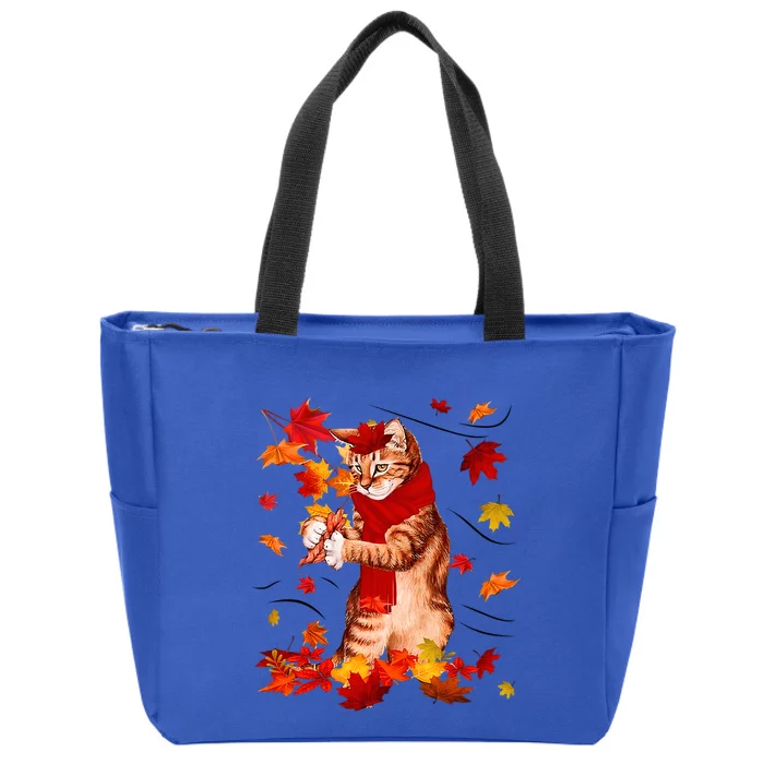 Funny Thanksgiving Cats Autumn Fall Cat Lovers Cat Mom Gift Zip Tote Bag