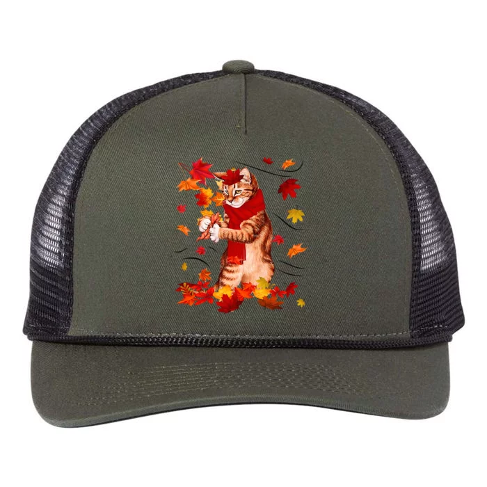 Funny Thanksgiving Cats Autumn Fall Cat Lovers Cat Mom Gift Retro Rope Trucker Hat Cap