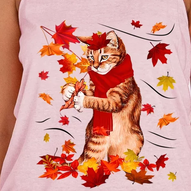 Funny Thanksgiving Cats Autumn Fall Cat Lovers Cat Mom Gift Women's Knotted Racerback Tank