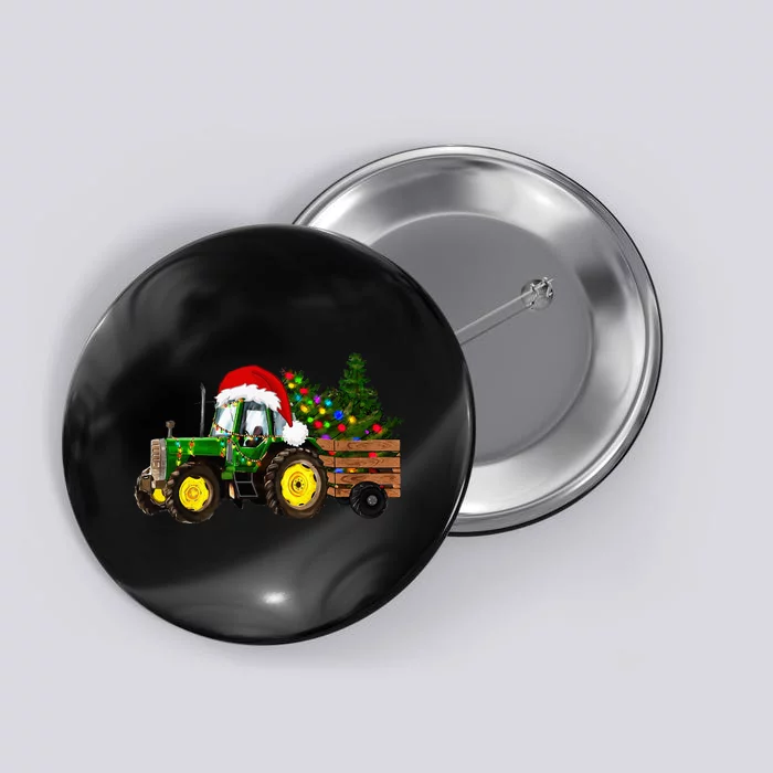 Farm Tractor Christmas Tree Lights Santa Button