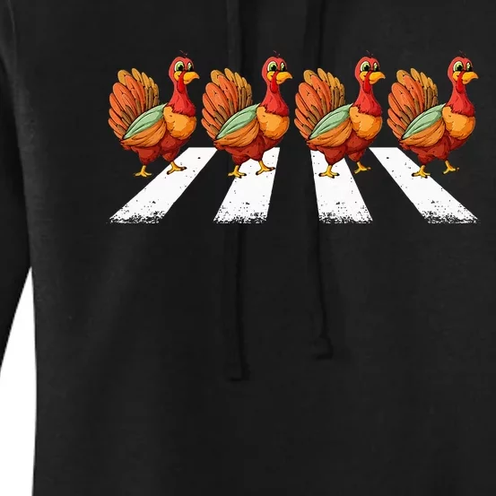 funny turkey Crossing Road Crosswalk Thanksgiving Day Women's Pullover Hoodie