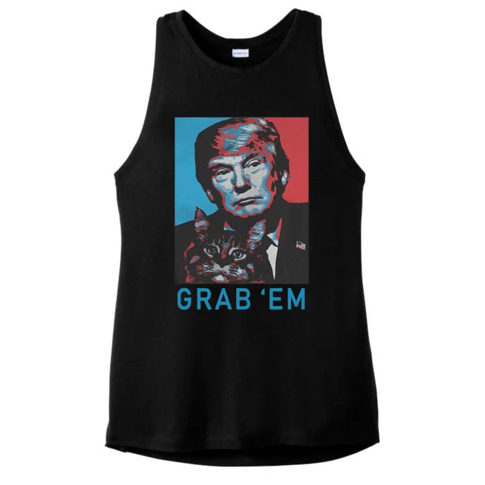 Funny Trump Cat Grab Em Vintage Retro Trump Gift Ladies Tri-Blend Wicking Tank