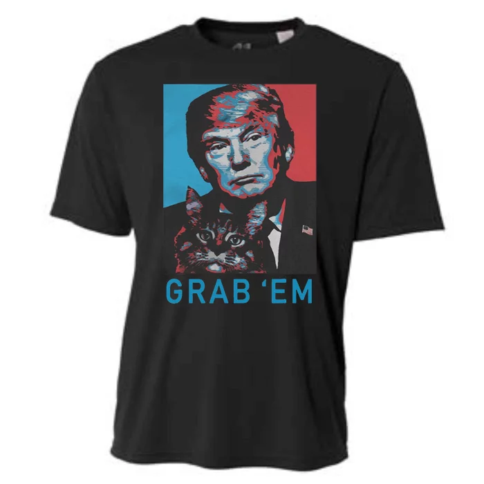 Funny Trump Cat Grab Em Vintage Retro Trump Gift Cooling Performance Crew T-Shirt