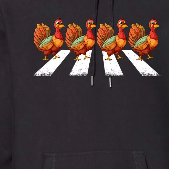 Funny Turkey Crossing Road Crosswalk Thanksgiving Day Kids Premium Hoodie