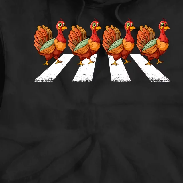 Funny Turkey Crossing Road Crosswalk Thanksgiving Day Kids Tie Dye Hoodie