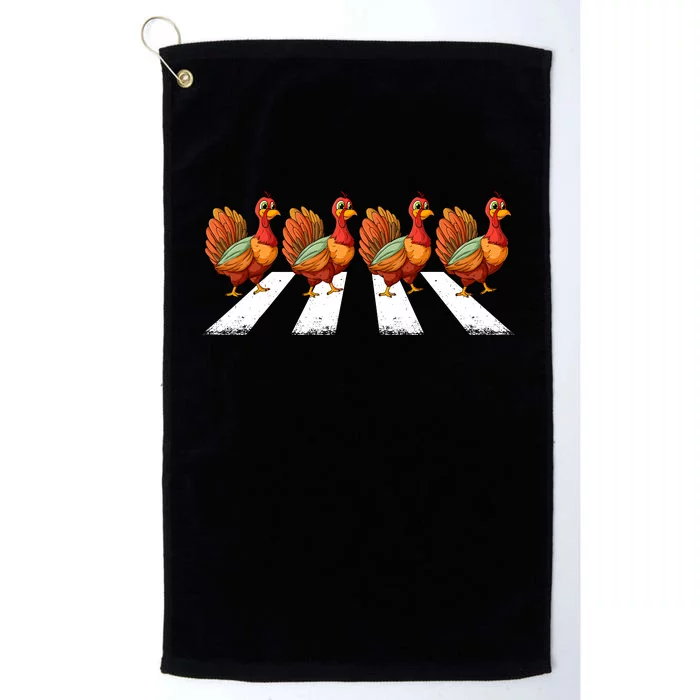 Funny Turkey Crossing Road Crosswalk Thanksgiving Day Kids Platinum Collection Golf Towel