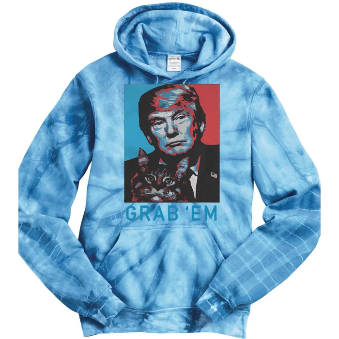 Funny Trump Cat Grab Em Vintage Retro Trump Gift Tie Dye Hoodie