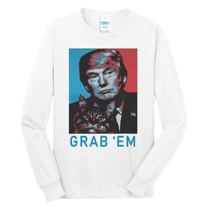 Funny Trump Cat Grab Em Vintage Retro Trump Gift Tall Long Sleeve T-Shirt