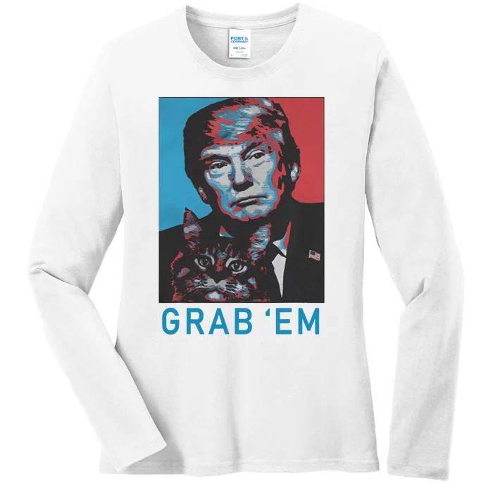 Funny Trump Cat Grab Em Vintage Retro Trump Gift Ladies Long Sleeve Shirt