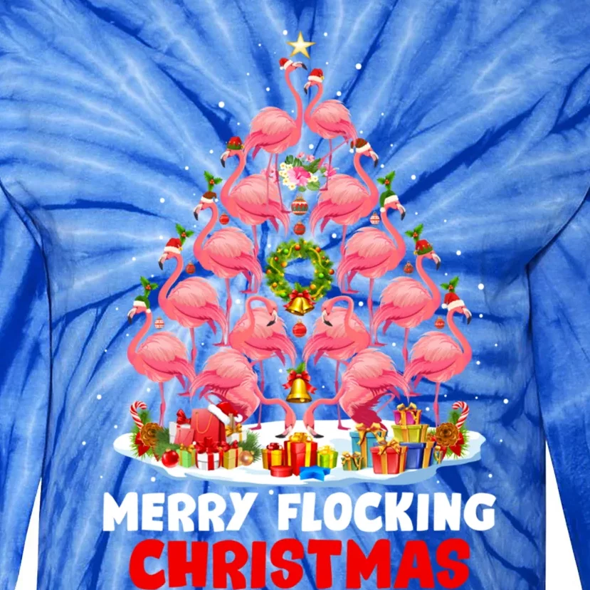 Flamingo Tree Christmas Merry Flocking Christmas Cute Pajama Gift Tie-Dye Long Sleeve Shirt