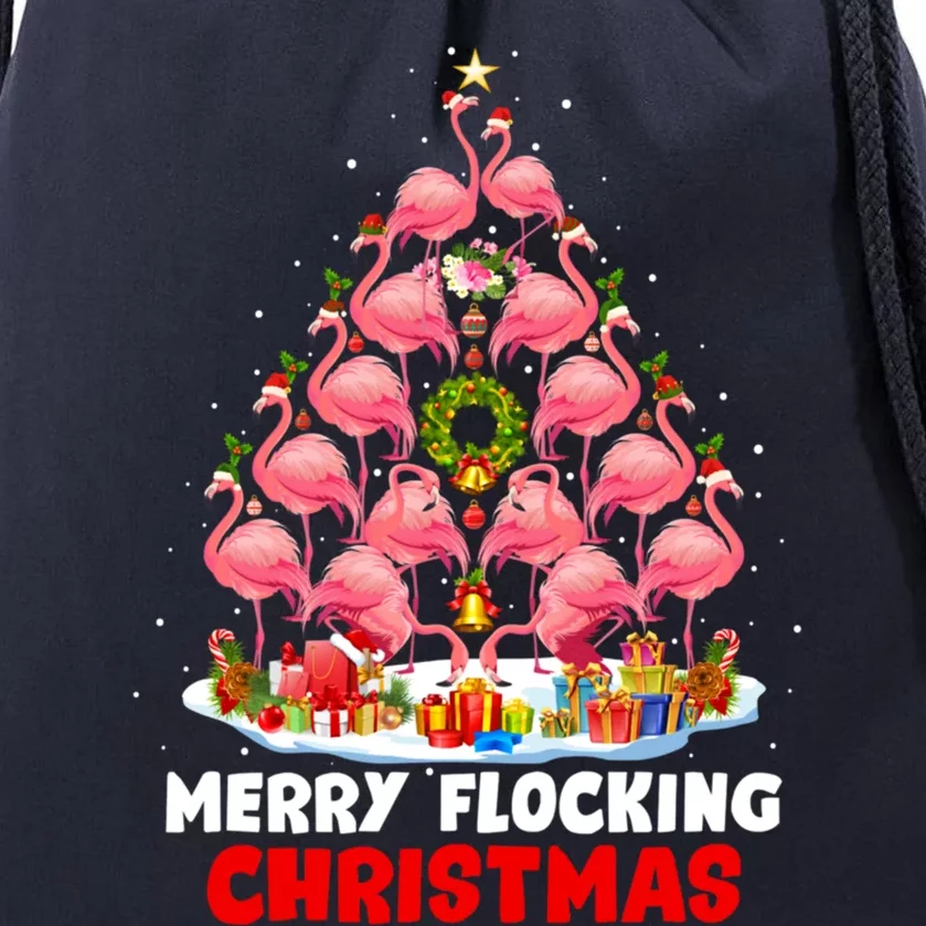 Flamingo Tree Christmas Merry Flocking Christmas Cute Pajama Gift Drawstring Bag