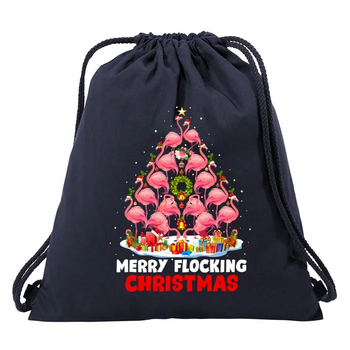 Flamingo Tree Christmas Merry Flocking Christmas Cute Pajama Gift Drawstring Bag