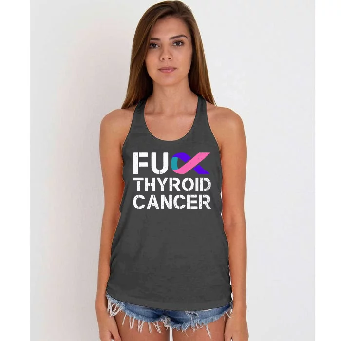 Fuck Thyroid Cancer Awareness Month Ribbon Survivor Fighter Women's Knotted Racerback Tank