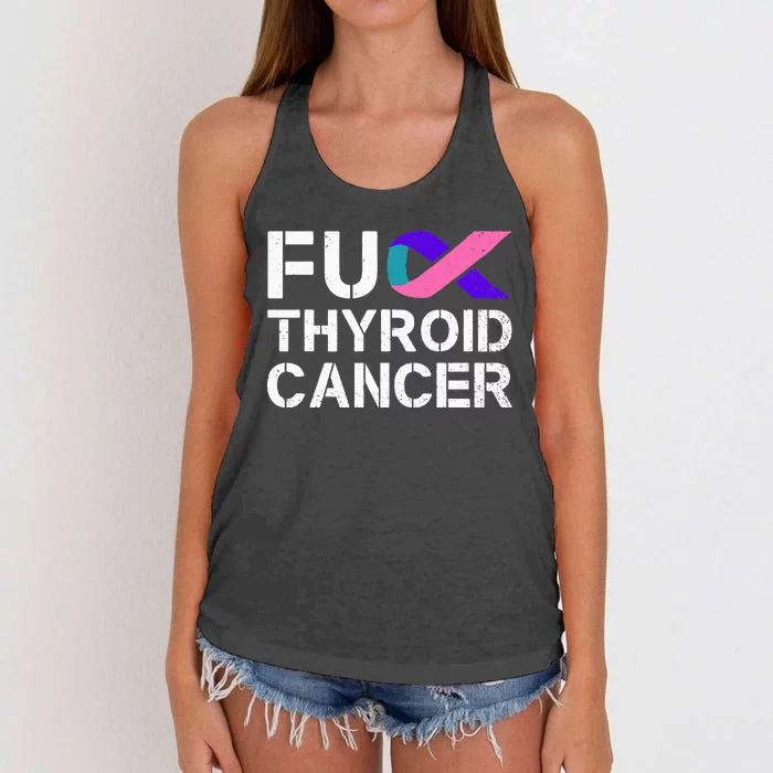 Fuck Thyroid Cancer Awareness Month Ribbon Survivor Fighter Women's Knotted Racerback Tank