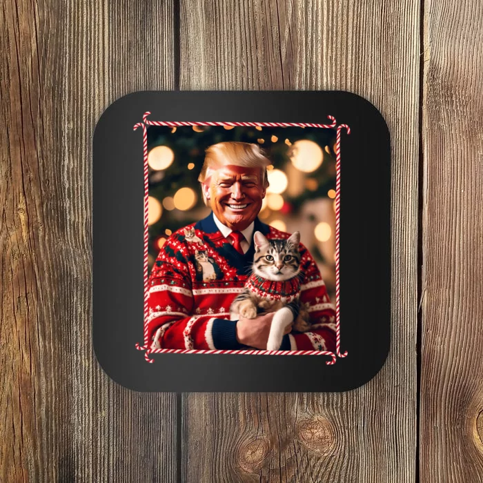 Funny Trump Christmas Sweater For Cat Lovers Coaster