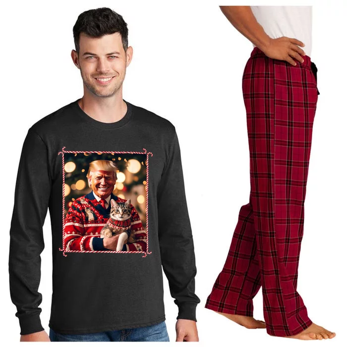 Funny Trump Christmas Sweater For Cat Lovers Long Sleeve Pajama Set