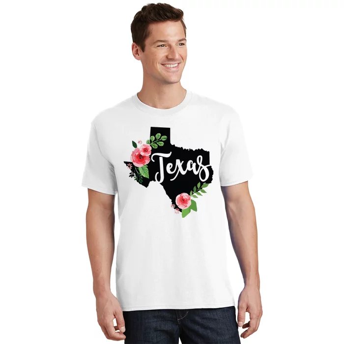 Floral Texas Chalkboard Watercolor Flowers Home State T-Shirt