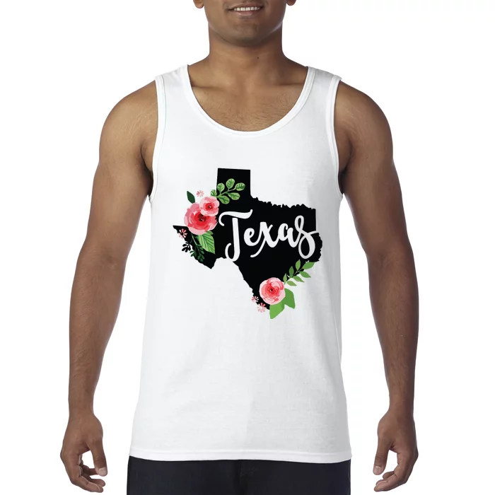 Floral Texas Chalkboard Watercolor Flowers Home State Tank Top