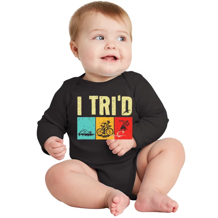 Funny Triathlon Cyclist Swimmer Triathletes Baby Long Sleeve Bodysuit