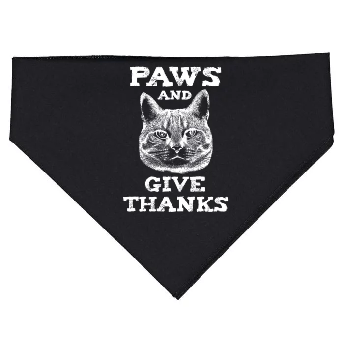 Funny Thanksgiving Cat Paws And Give Thanks Gift USA-Made Doggie Bandana