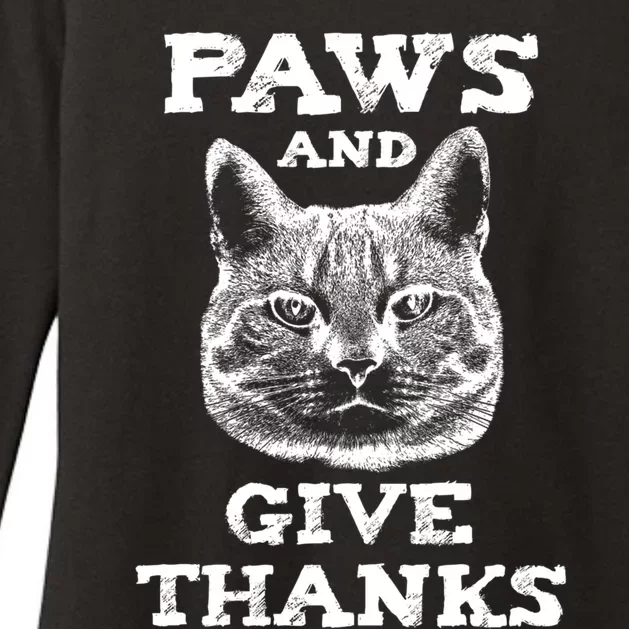 Funny Thanksgiving Cat Paws And Give Thanks Gift Womens CVC Long Sleeve Shirt