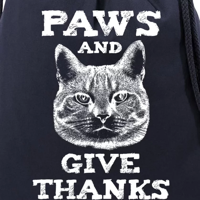 Funny Thanksgiving Cat Paws And Give Thanks Gift Drawstring Bag