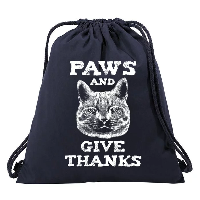 Funny Thanksgiving Cat Paws And Give Thanks Gift Drawstring Bag