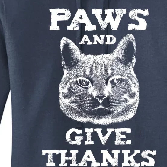 Funny Thanksgiving Cat Paws And Give Thanks Gift Women's Pullover Hoodie