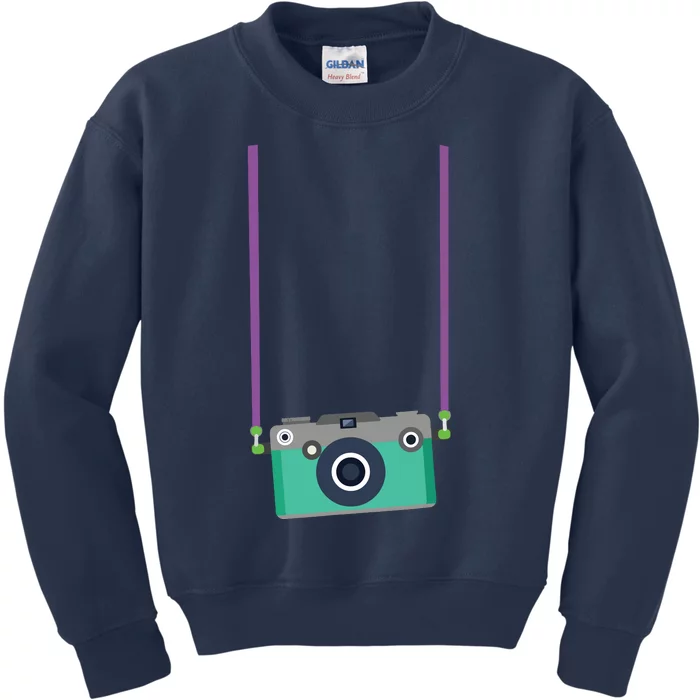 Fake Tourist Camera Graphic Holiday Vacation Photographer Kids Sweatshirt