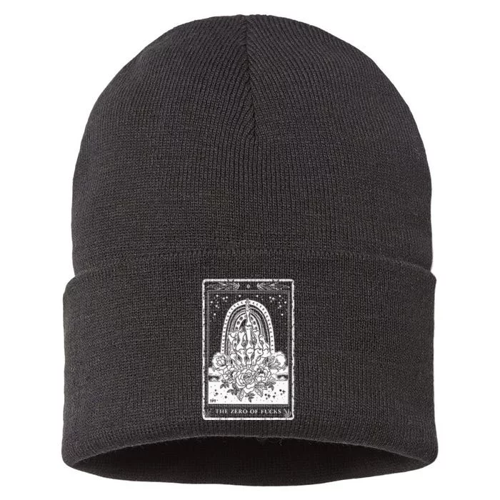 Funny Tarot Card Zero of Fucks Occult Tarot reader reading Sustainable Knit Beanie