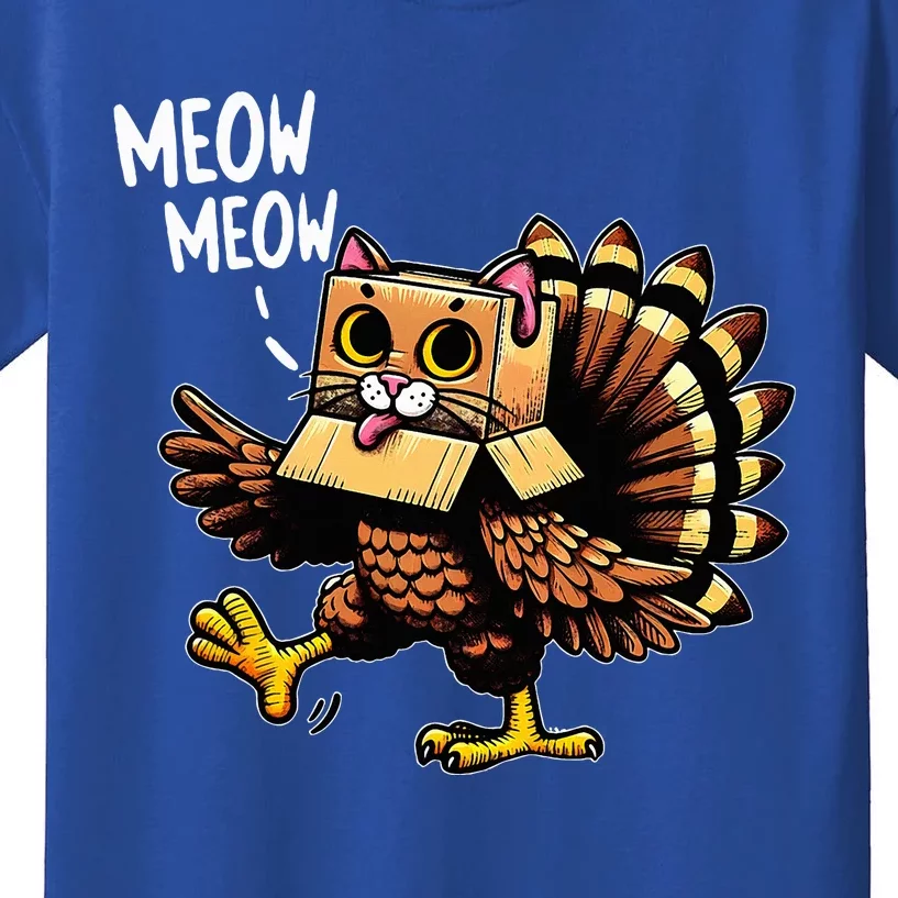 Funny Turkey Cat Meow Happy Thanksgiving Day Kids T-Shirt