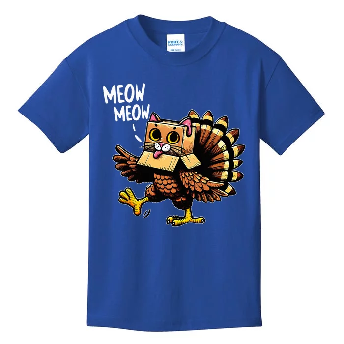 Funny Turkey Cat Meow Happy Thanksgiving Day Kids T-Shirt