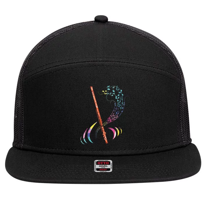 Flutist Treble Clef Classical Music Colorful Flute 7 Panel Mesh Trucker Snapback Hat